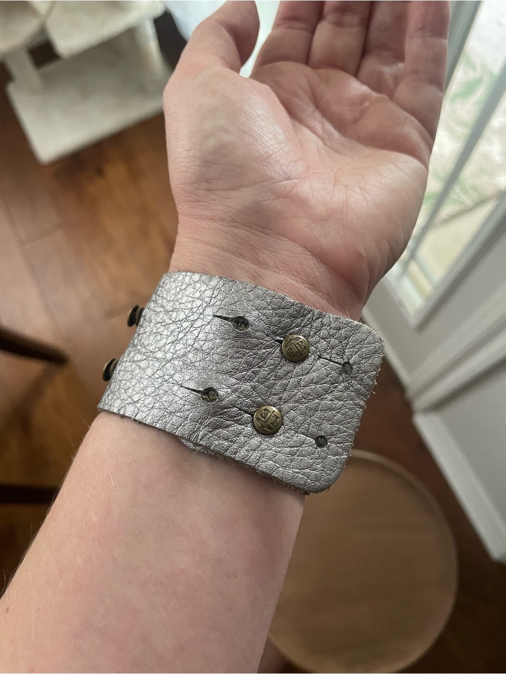 Inspirational Metallic Leather Bracelet with Brass Plate and Charms - Picture 4 of 8
